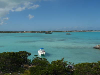 What a view! Over looking our anchored boat with Five Cays in the background. 