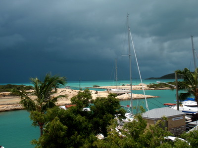 A spring storm out over the banks creates unbelievable colours as we watched from the Marina at Harbour Club