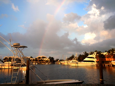 In coming rain clouds created a rainbow over Turtle Cove Marina a few days ago.