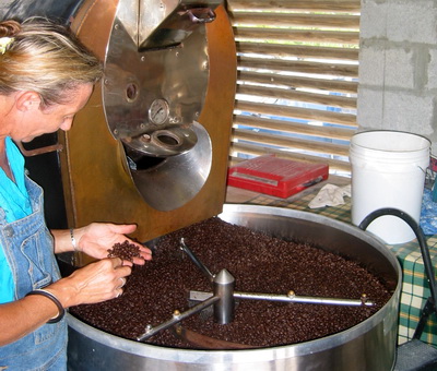 Vicki checks to make sure the coffee beans are perfectly roasted