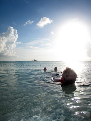 Barry has a late afternoon float in the shallows while looking out at the boat which was moored in three feet of water.