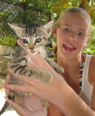 Danielle and the feral kitten she called Minnie. 