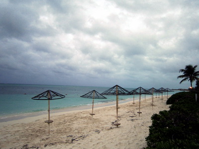 Clouds gather over Coral Gardens beach earlier this evening as we all wait for Tomas to arrive