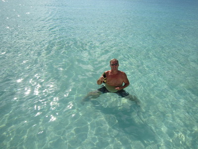 Barry enjoying a beer.........look at how clear the water was on Sunday.