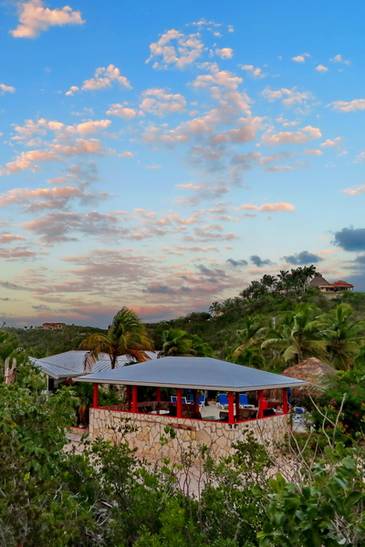 Tiki Hut in lush gardens at villa vacation rentals at Harbour Club Villas and Marina on Providenciales Turks and Caicos Islands
